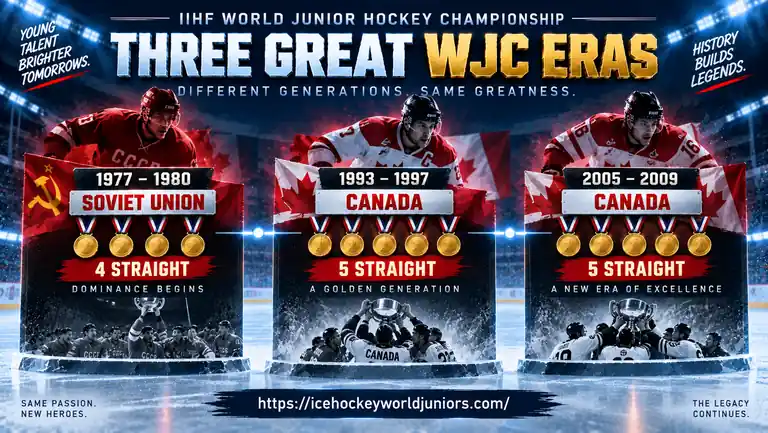 Three great World Junior Championship eras Soviet Union and Canada winning streaks