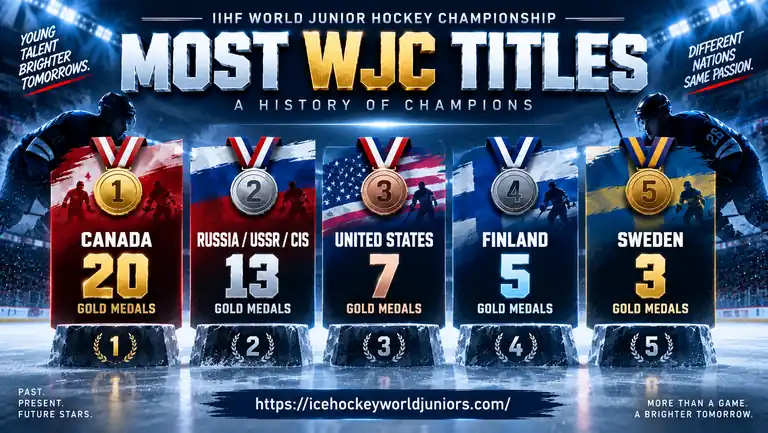 World Junior Championship most WJC titles Canada Russia USA Finland Sweden