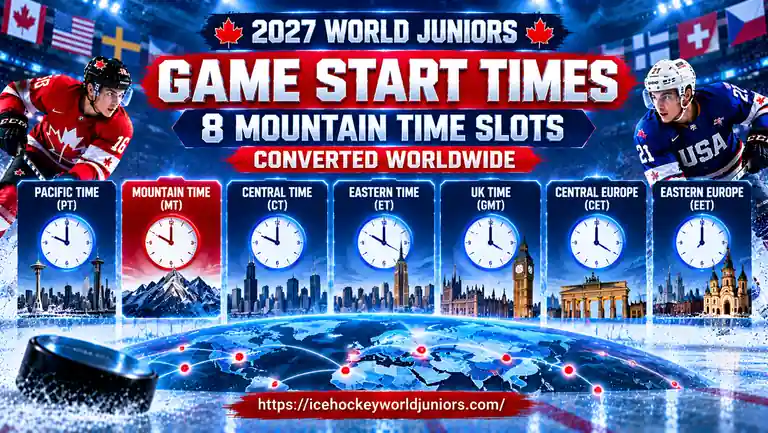 2027 World Juniors game start times converted across major time zones.