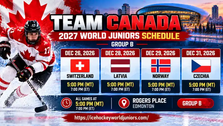 Team Canada 2027 World Junior Championship Group B schedule with game times